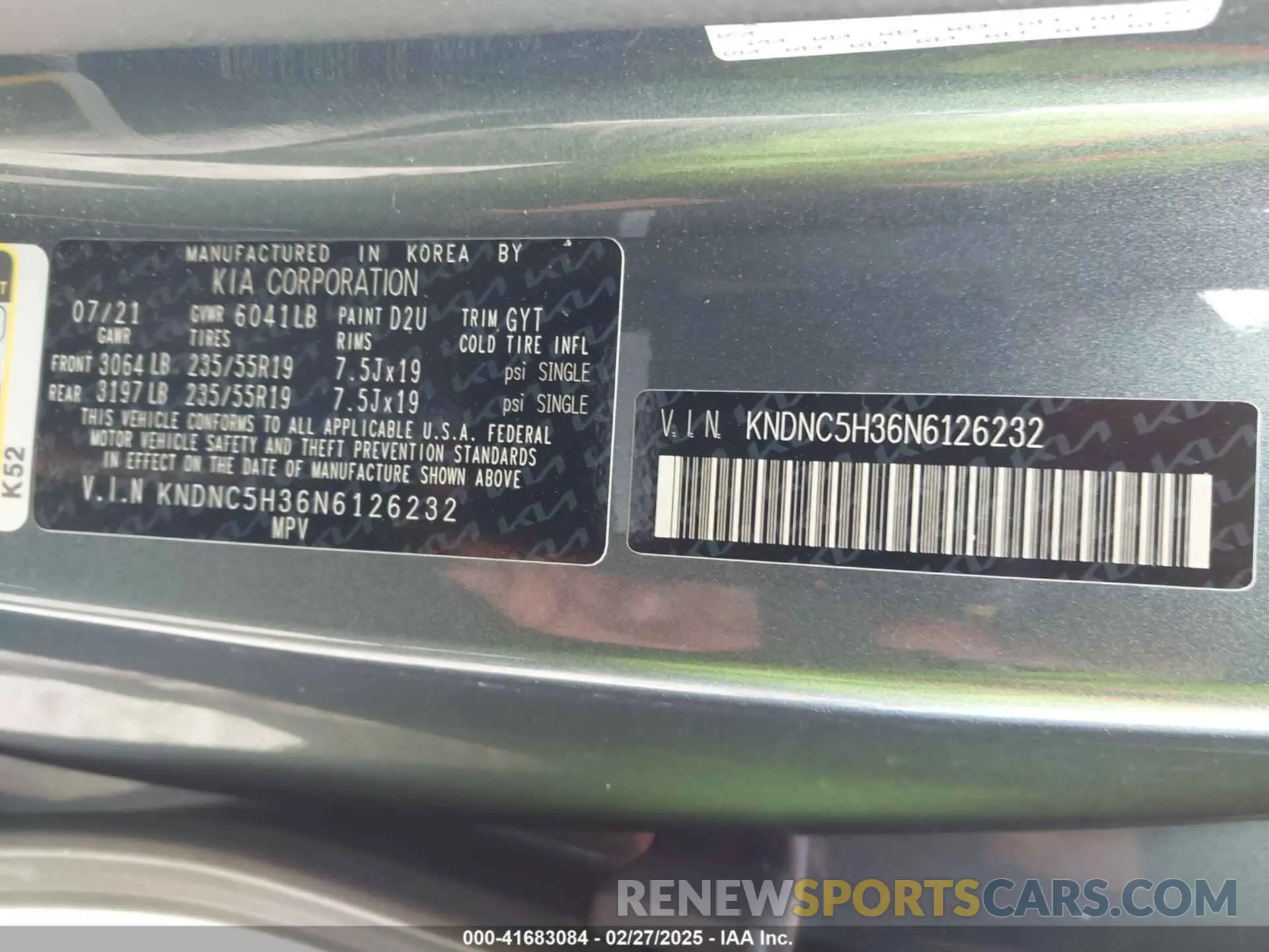9 Photograph of a damaged car KNDNC5H36N6126232 KIA CARNIVAL MPV 2022
