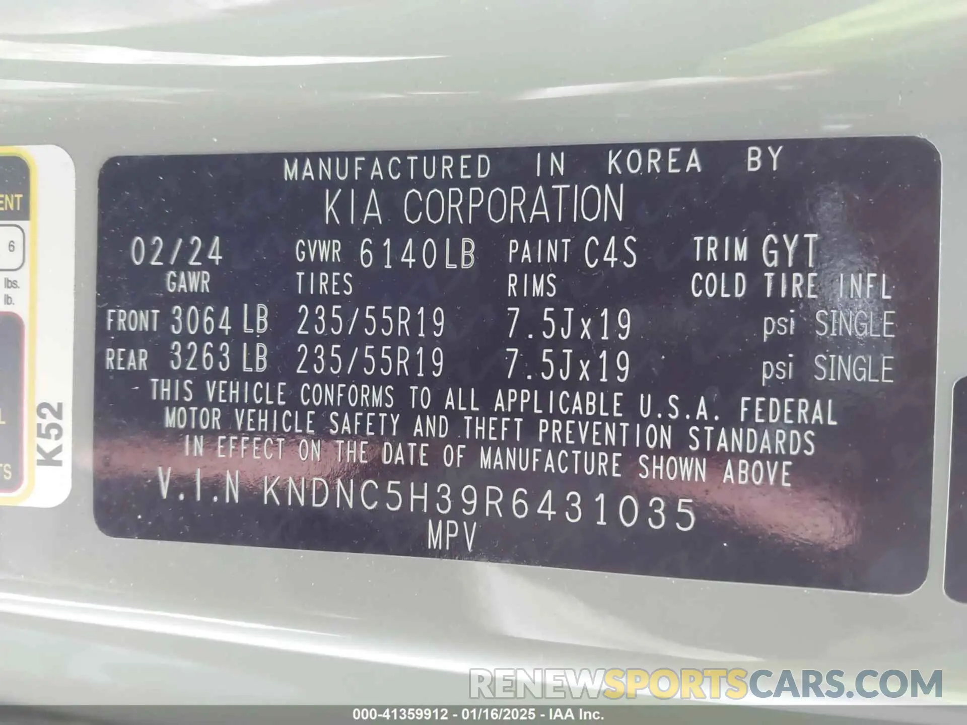 9 Photograph of a damaged car KNDNC5H39R6431035 KIA CARNIVAL MPV 2024