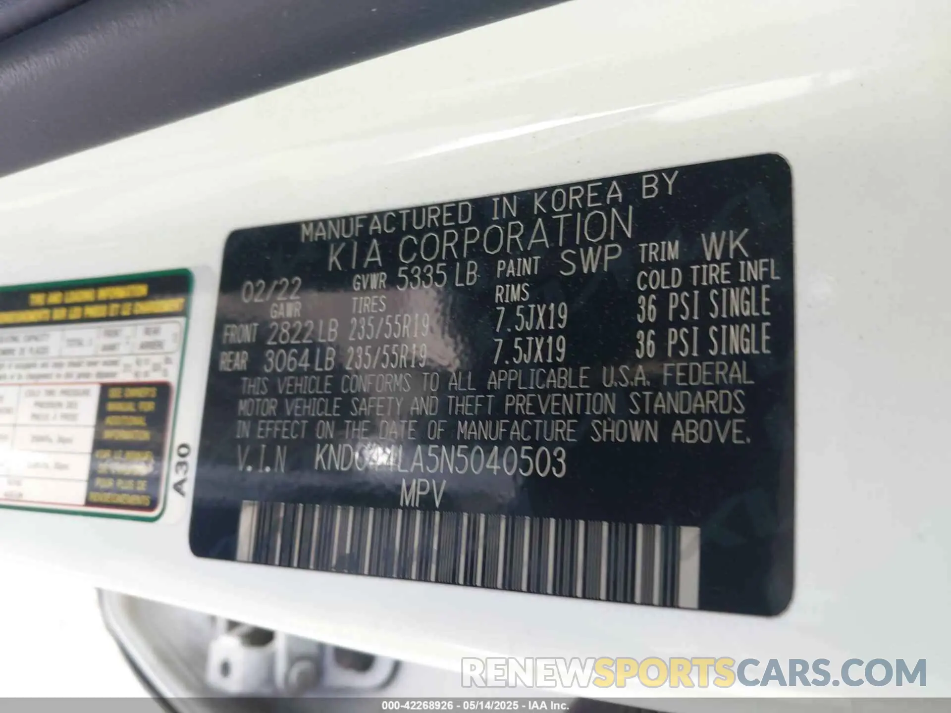 9 Photograph of a damaged car KNDC44LA5N5040503 KIA EV6 2022
