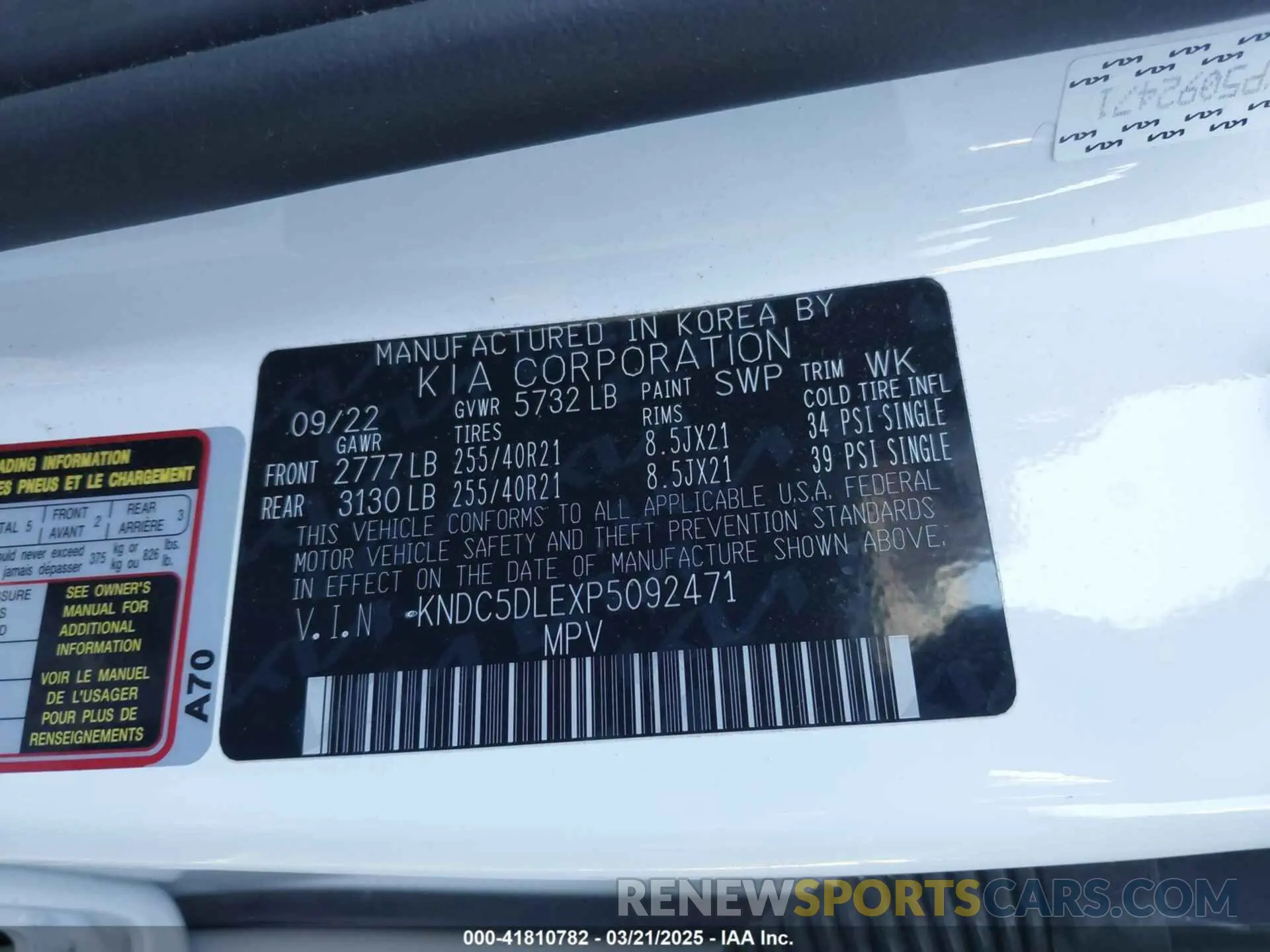 9 Фотография поврежденного автомобиля KNDC5DLEXP5092471 KIA EV6 2023