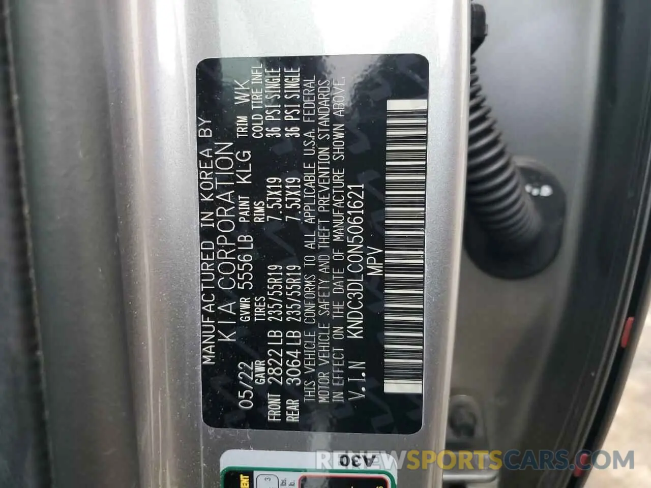 13 Photograph of a damaged car KNDC3DLC0N5061621 KIA EV6 LIGHT 2022