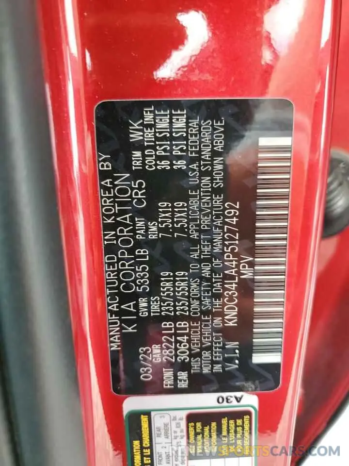 12 Photograph of a damaged car KNDC34LA4P5127492 KIA EV6 LIGHT 2023