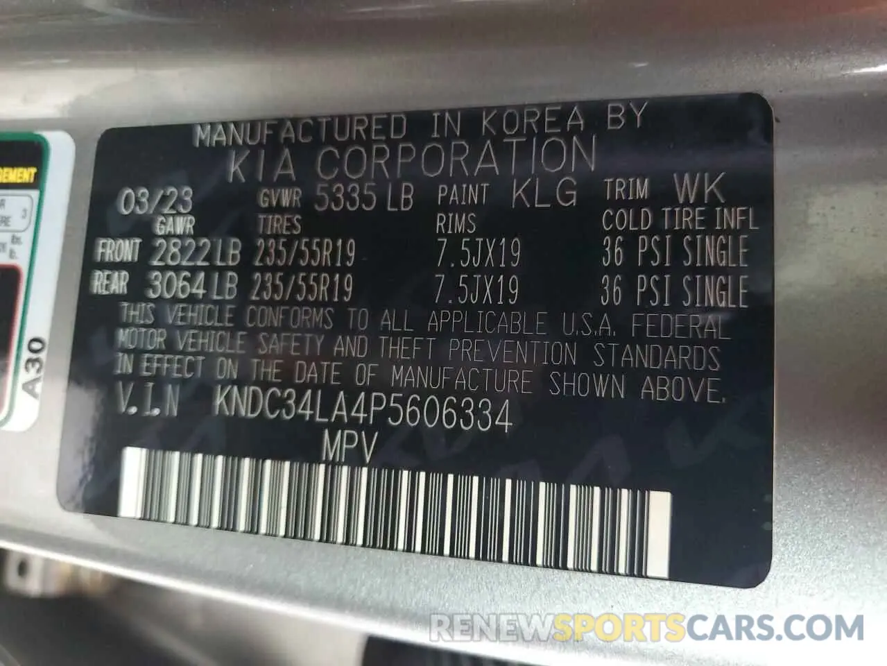 13 Photograph of a damaged car KNDC34LA4P5606334 KIA EV6 LIGHT 2023