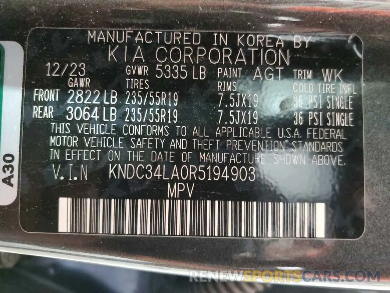 12 Фотография поврежденного автомобиля KNDC34LA0R5194903 KIA EV6 LIGHT 2024