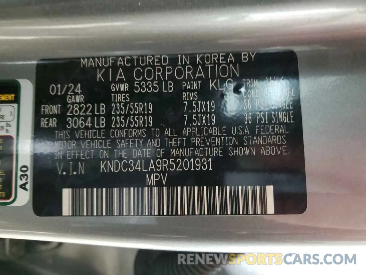 14 Фотография поврежденного автомобиля KNDC34LA9R5201931 KIA EV6 LIGHT 2024