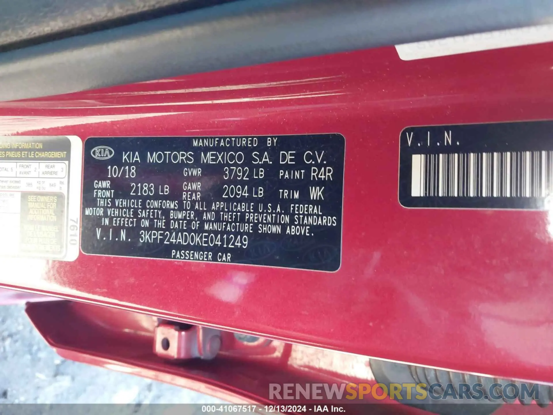 9 Фотография поврежденного автомобиля 3KPF24AD0KE041249 KIA FORTE 2019
