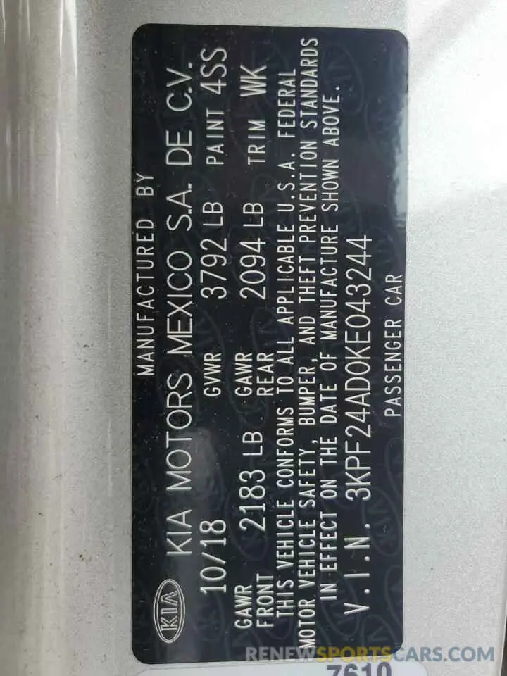 12 Фотография поврежденного автомобиля 3KPF24AD0KE043244 KIA FORTE 2019