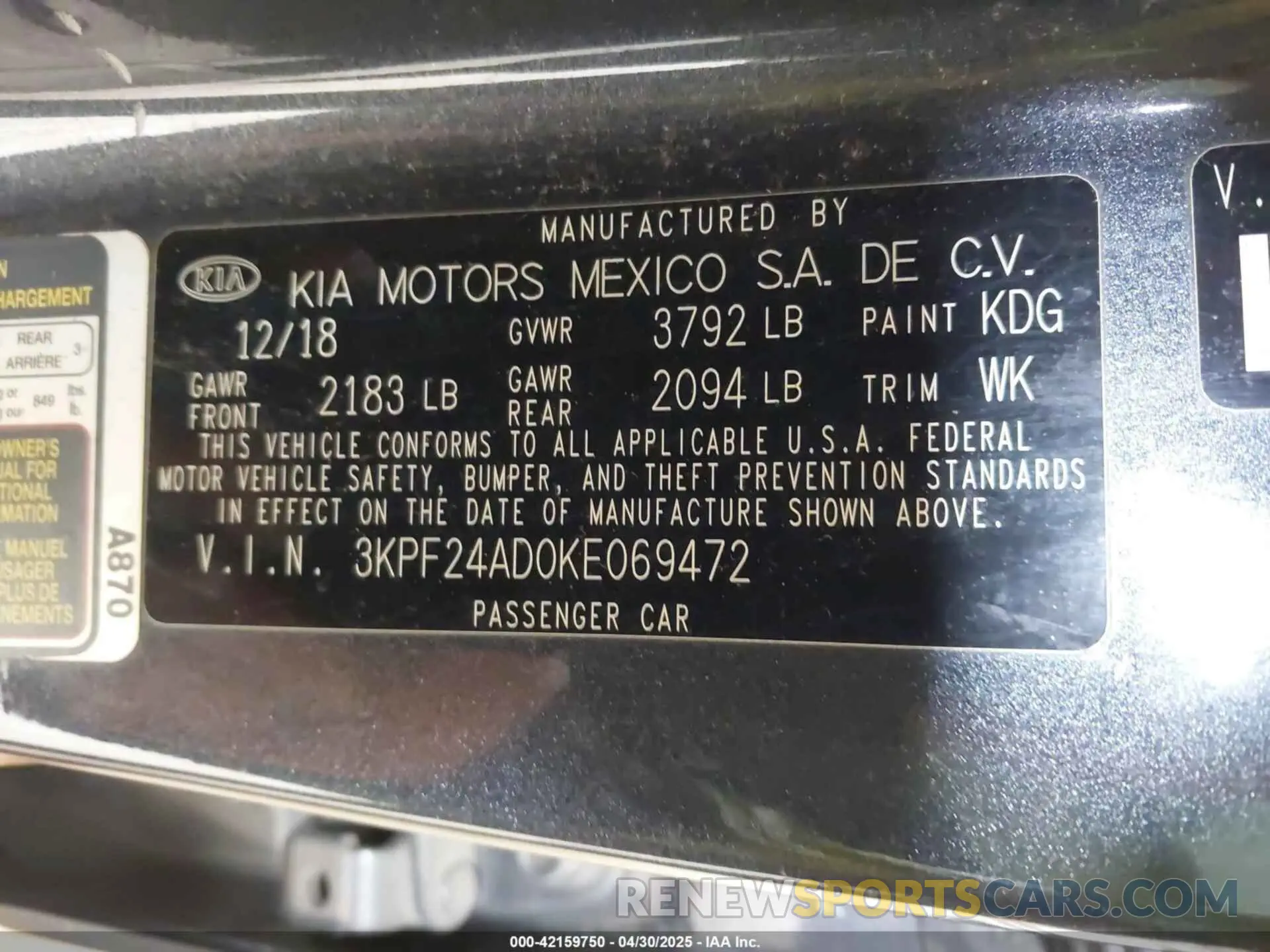 9 Photograph of a damaged car 3KPF24AD0KE069472 KIA FORTE 2019