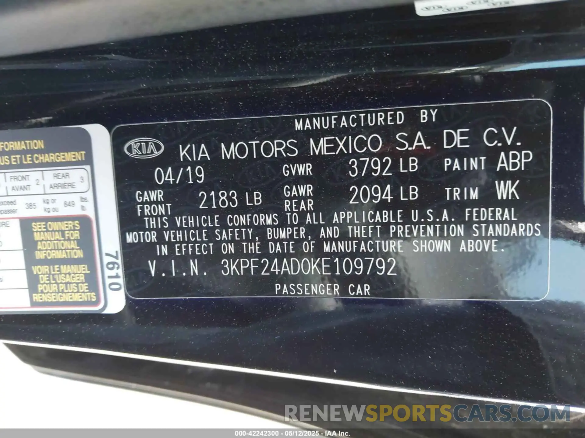 9 Photograph of a damaged car 3KPF24AD0KE109792 KIA FORTE 2019