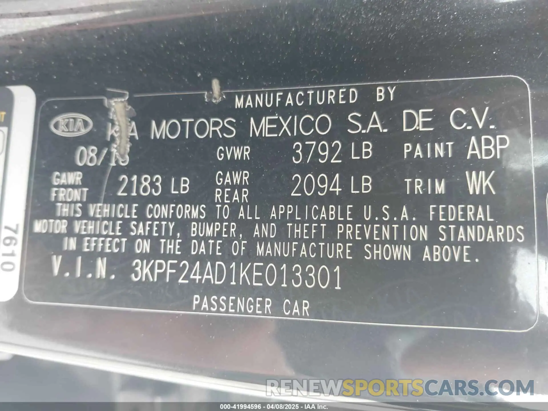 9 Фотография поврежденного автомобиля 3KPF24AD1KE013301 KIA FORTE 2019