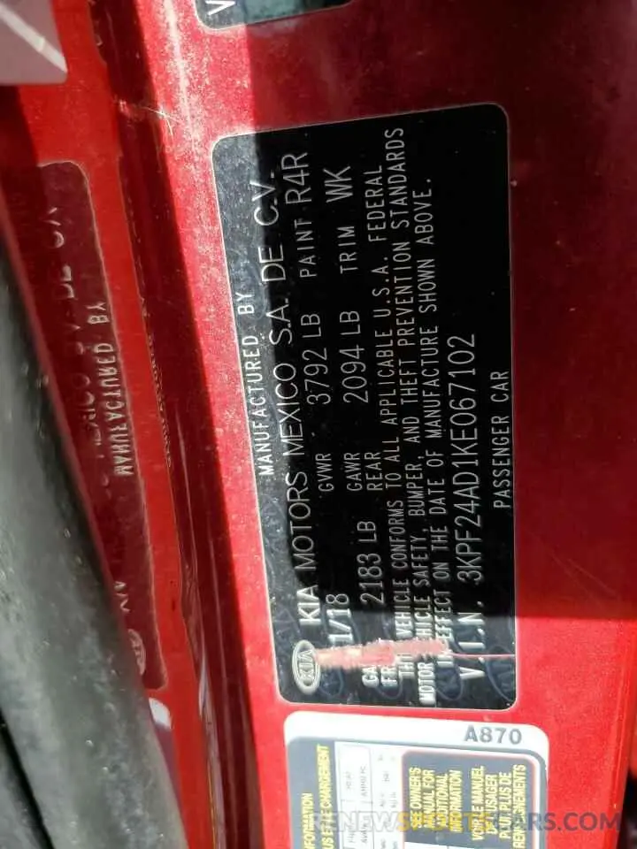 15 Фотография поврежденного автомобиля 3KPF24AD1KE067102 KIA FORTE 2019