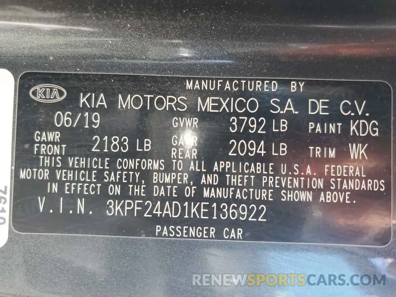 12 Photograph of a damaged car 3KPF24AD1KE136922 KIA FORTE 2019