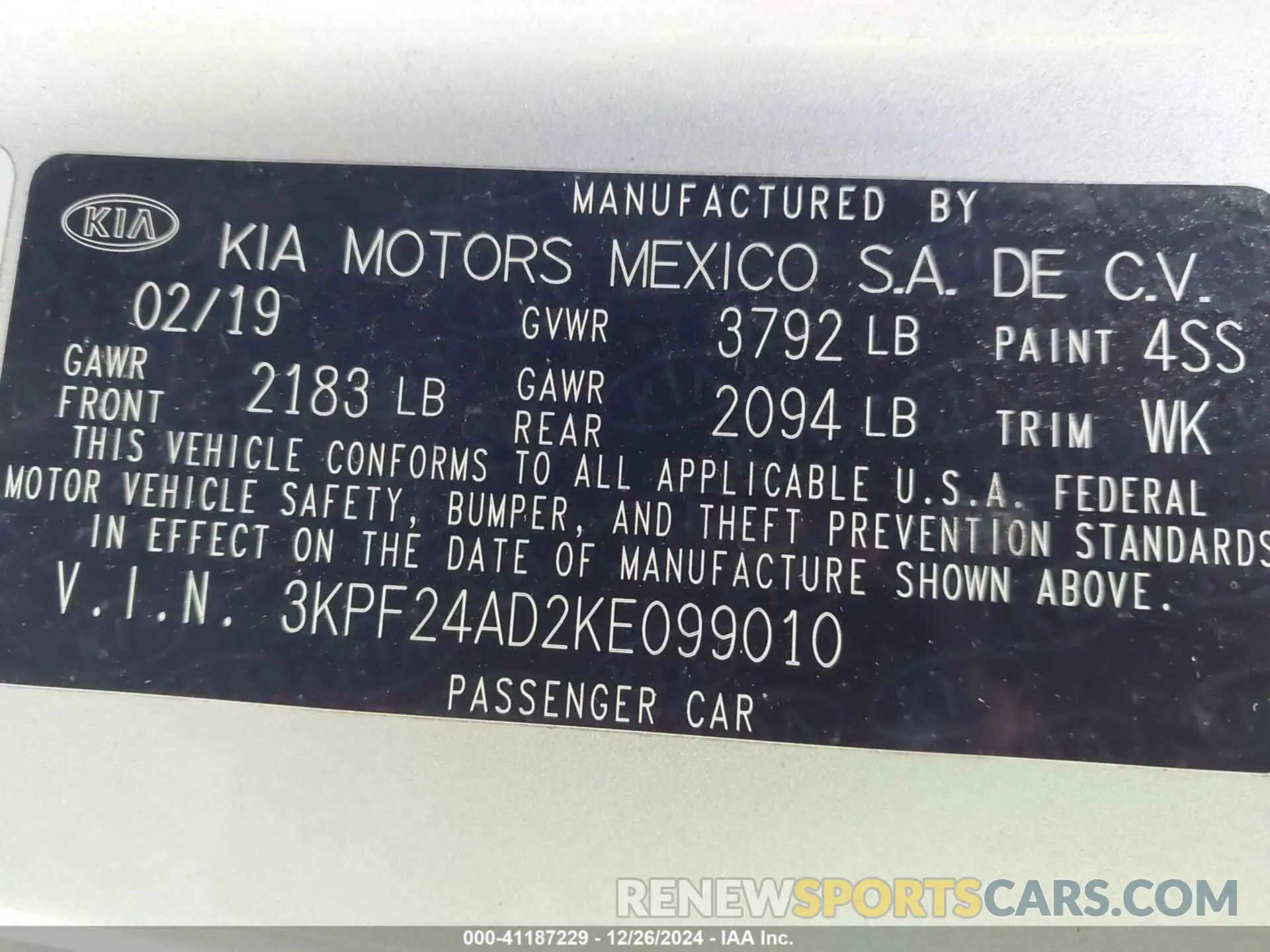 9 Фотография поврежденного автомобиля 3KPF24AD2KE099010 KIA FORTE 2019