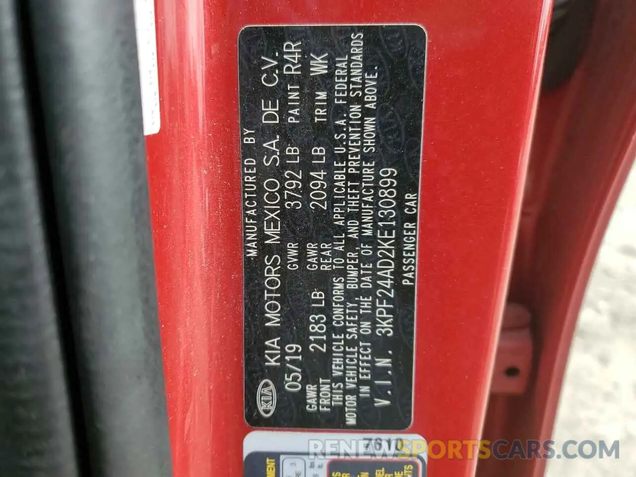 12 Photograph of a damaged car 3KPF24AD2KE130899 KIA FORTE 2019