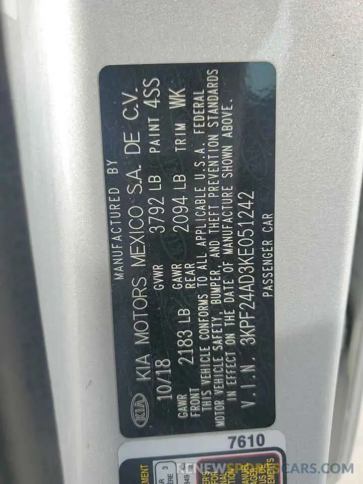 12 Photograph of a damaged car 3KPF24AD3KE051242 KIA FORTE 2019