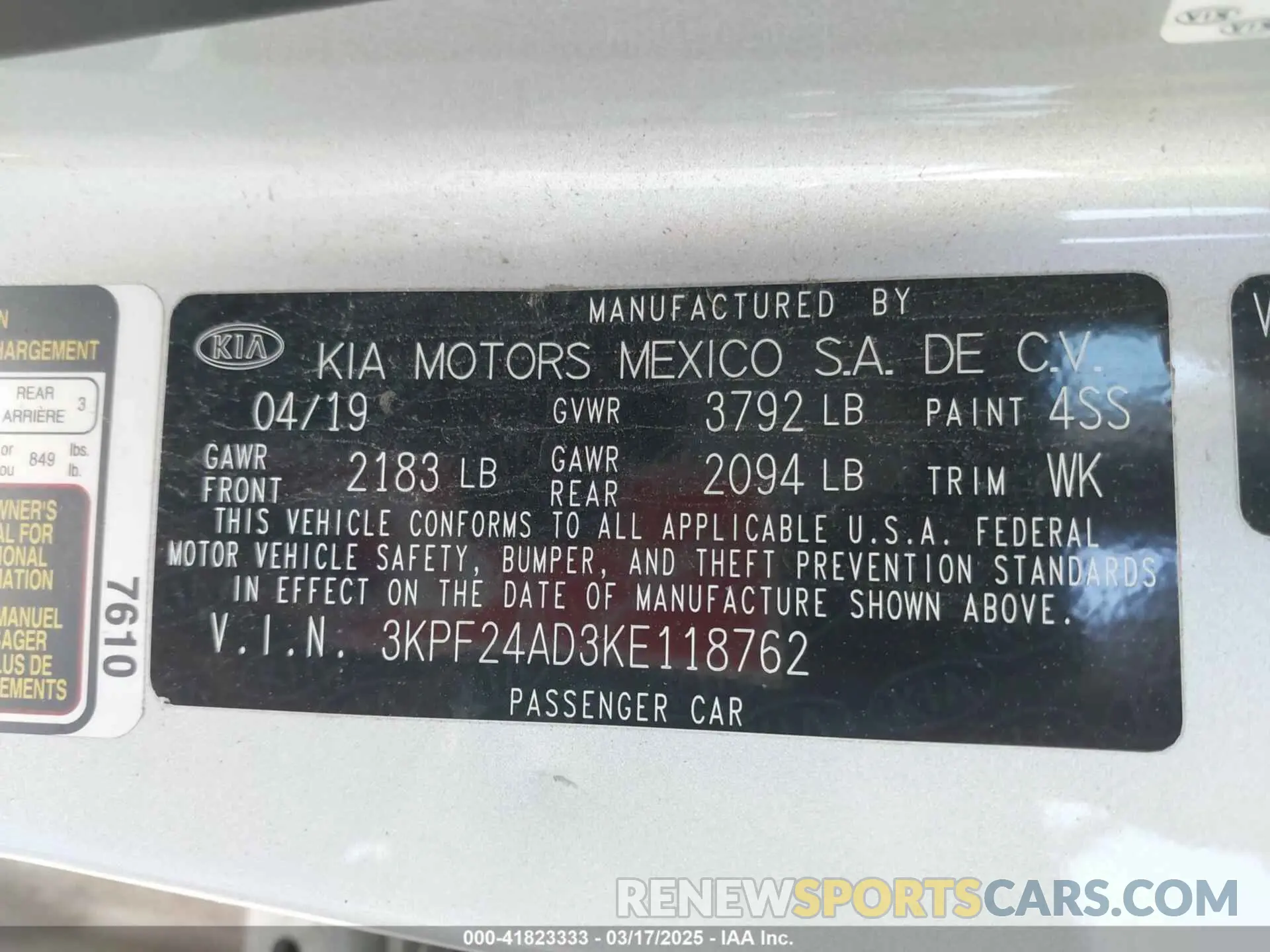 9 Фотография поврежденного автомобиля 3KPF24AD3KE118762 KIA FORTE 2019