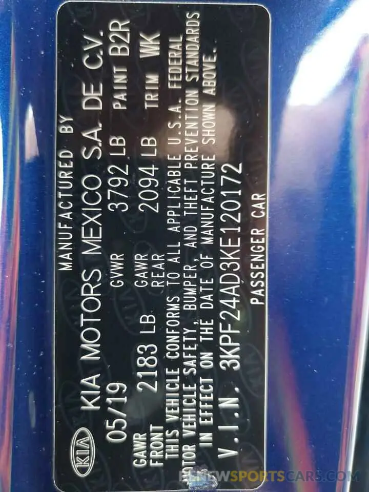 14 Photograph of a damaged car 3KPF24AD3KE120172 KIA FORTE 2019