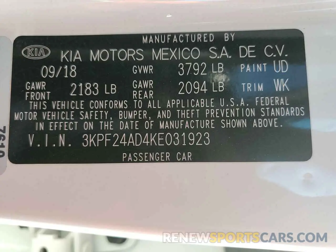 12 Photograph of a damaged car 3KPF24AD4KE031923 KIA FORTE 2019