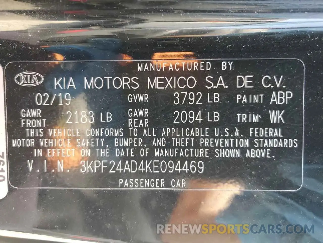 12 Photograph of a damaged car 3KPF24AD4KE094469 KIA FORTE 2019
