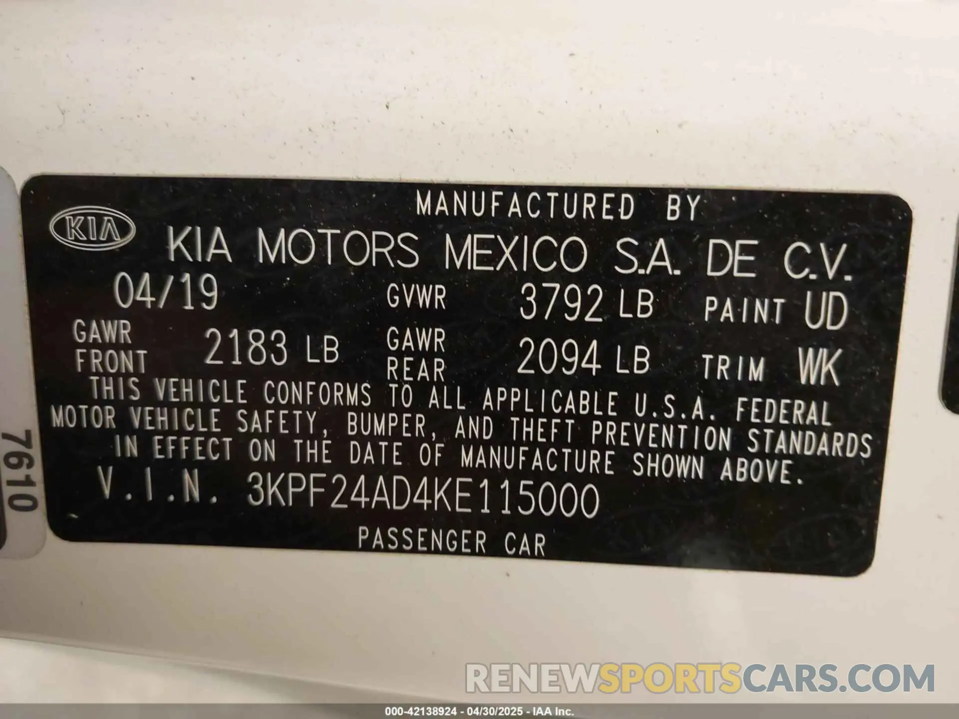 9 Photograph of a damaged car 3KPF24AD4KE115000 KIA FORTE 2019