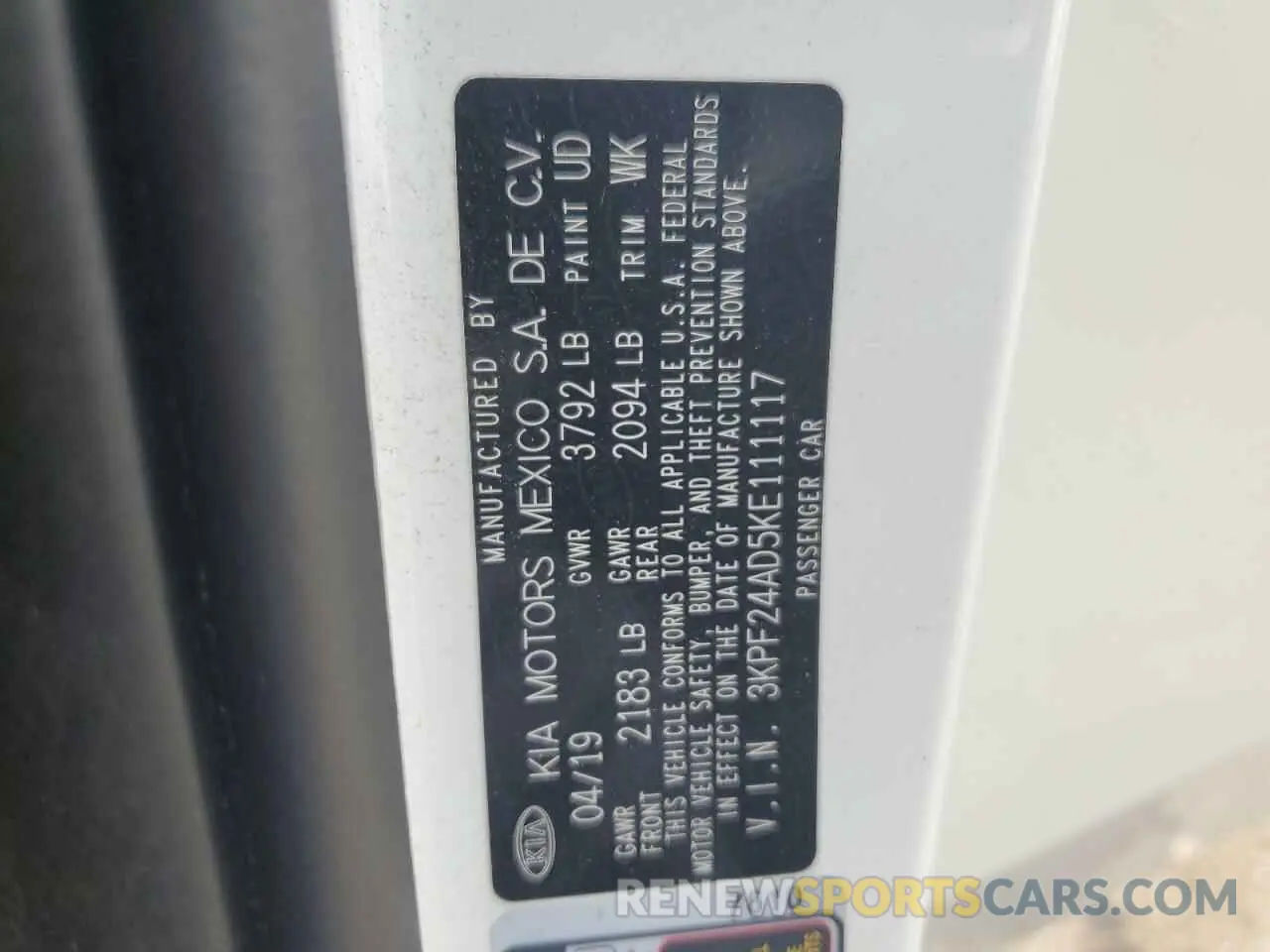 12 Photograph of a damaged car 3KPF24AD5KE111117 KIA FORTE 2019