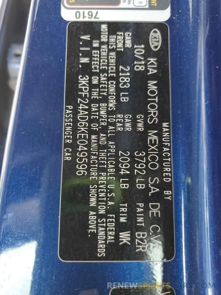12 Photograph of a damaged car 3KPF24AD6KE049596 KIA FORTE 2019