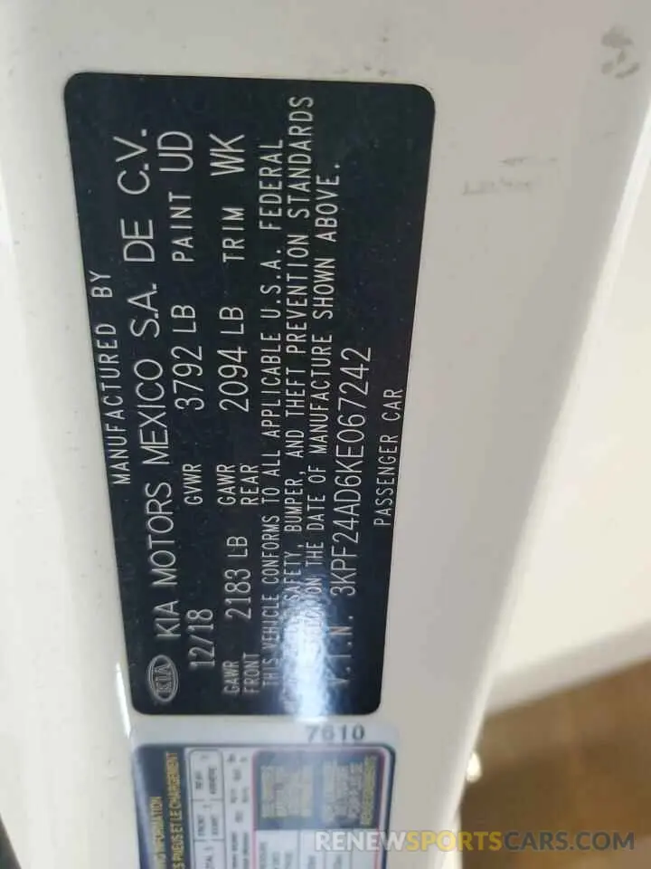13 Photograph of a damaged car 3KPF24AD6KE067242 KIA FORTE 2019