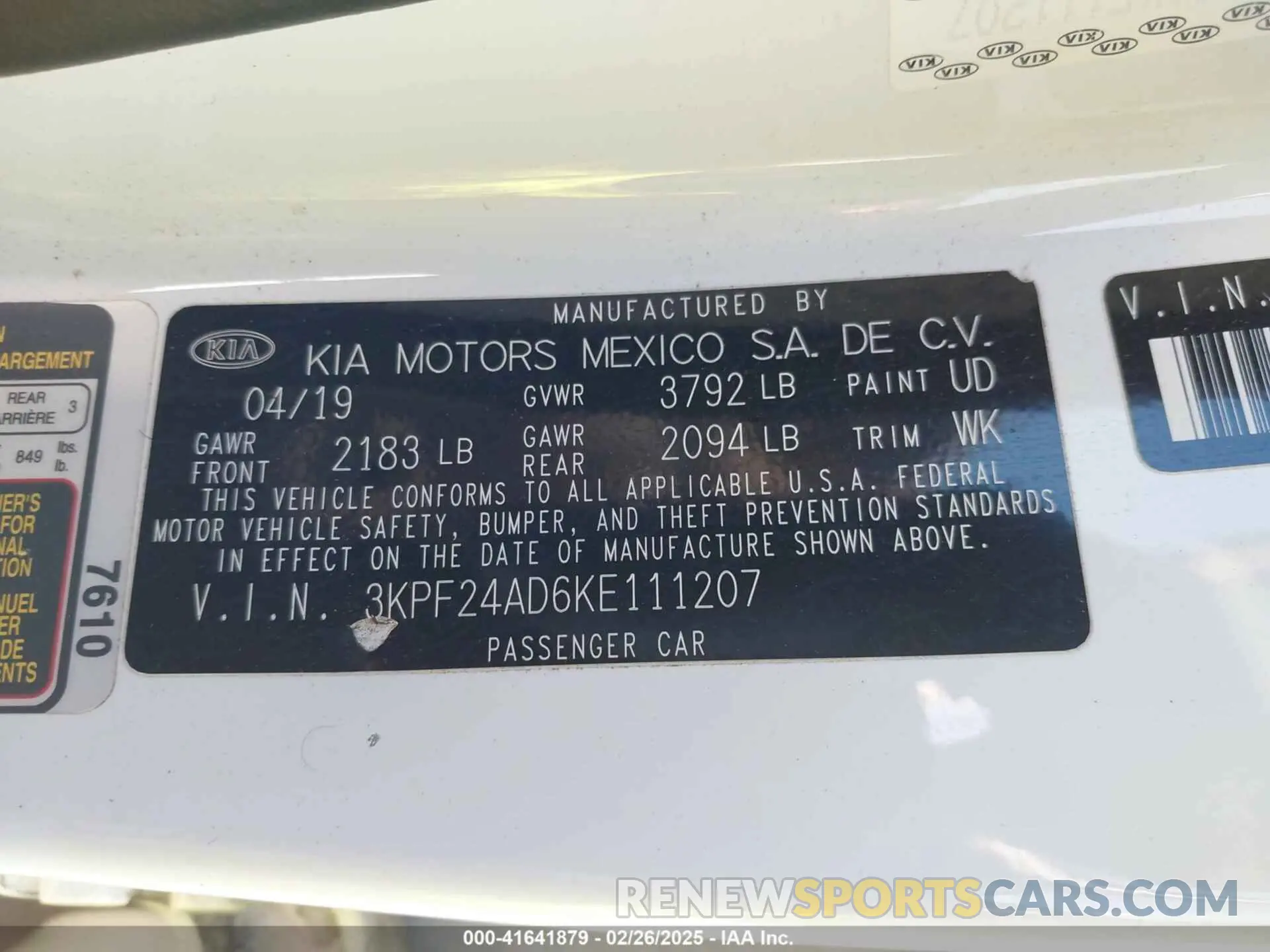 9 Фотография поврежденного автомобиля 3KPF24AD6KE111207 KIA FORTE 2019