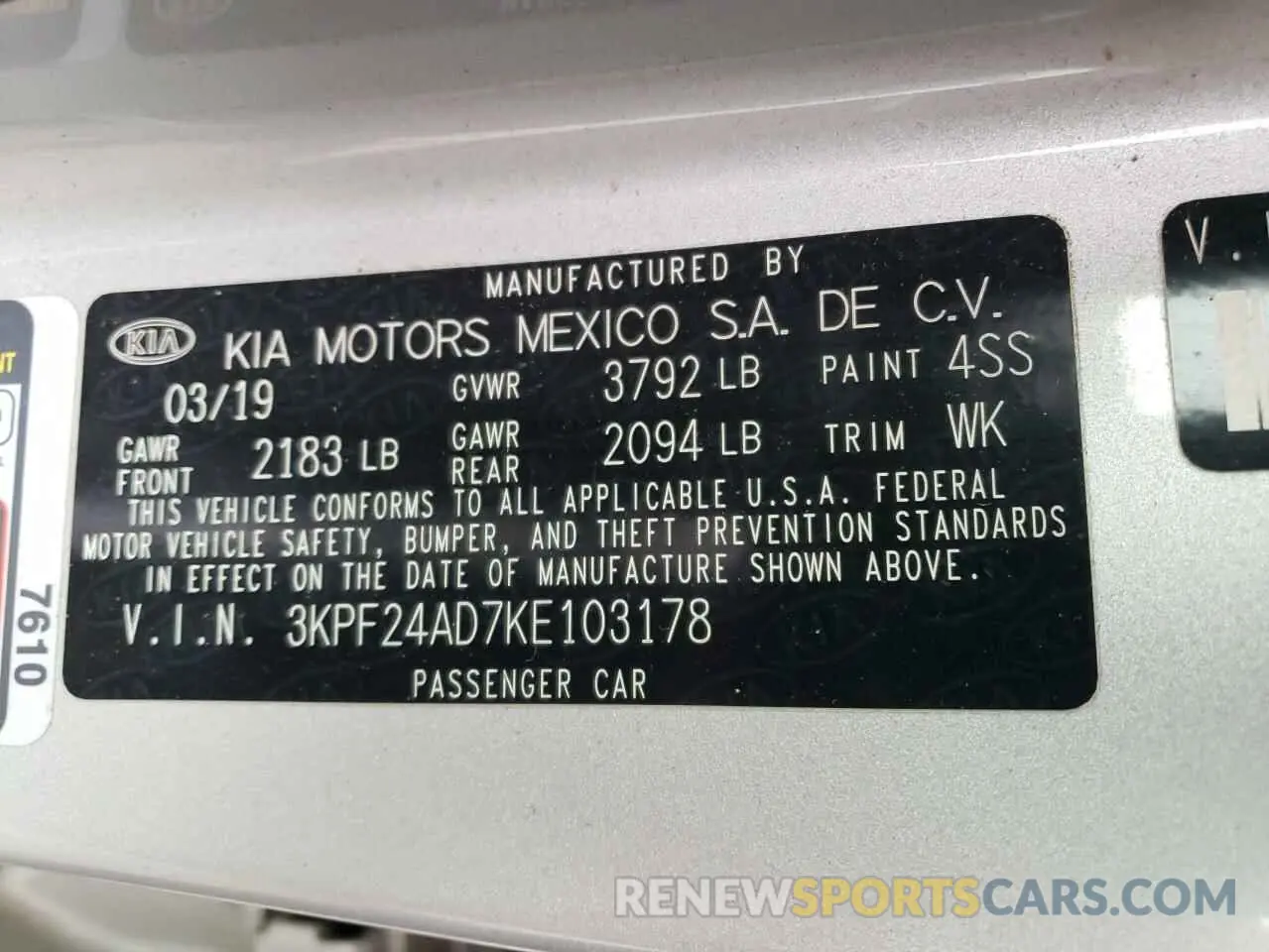 12 Photograph of a damaged car 3KPF24AD7KE103178 KIA FORTE 2019