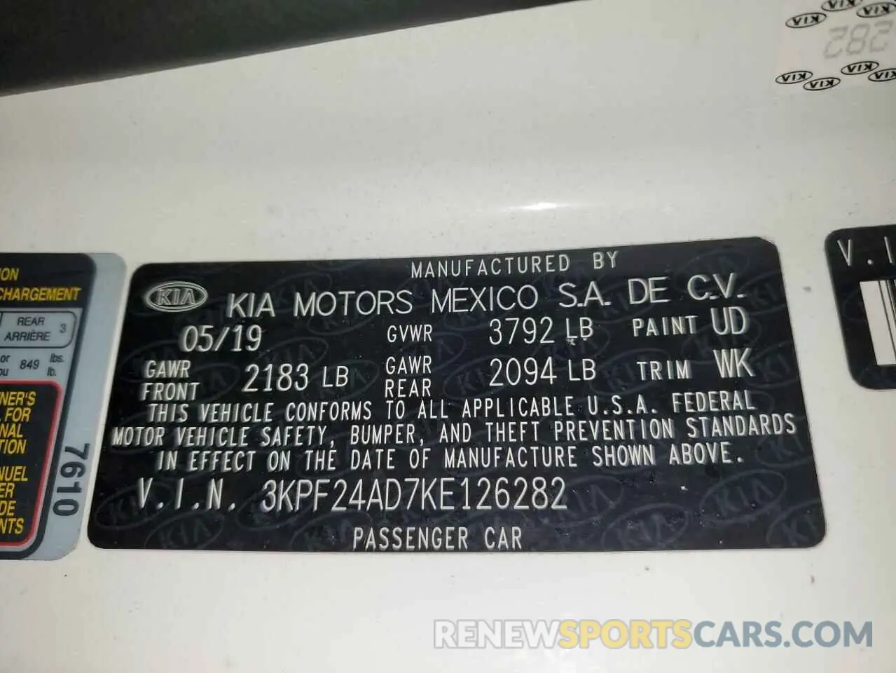 12 Photograph of a damaged car 3KPF24AD7KE126282 KIA FORTE 2019