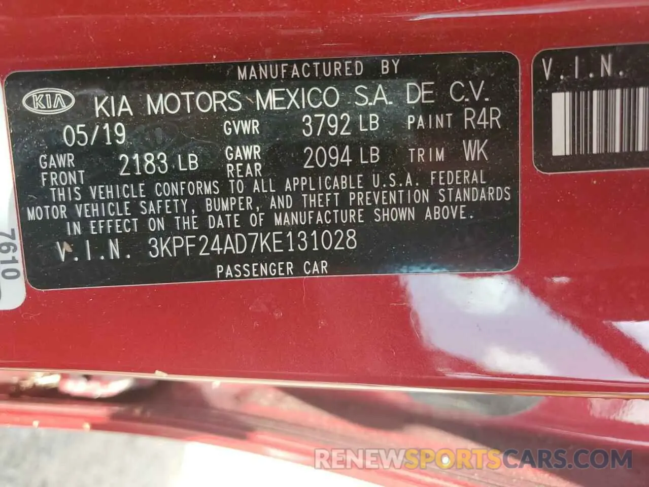 12 Photograph of a damaged car 3KPF24AD7KE131028 KIA FORTE 2019