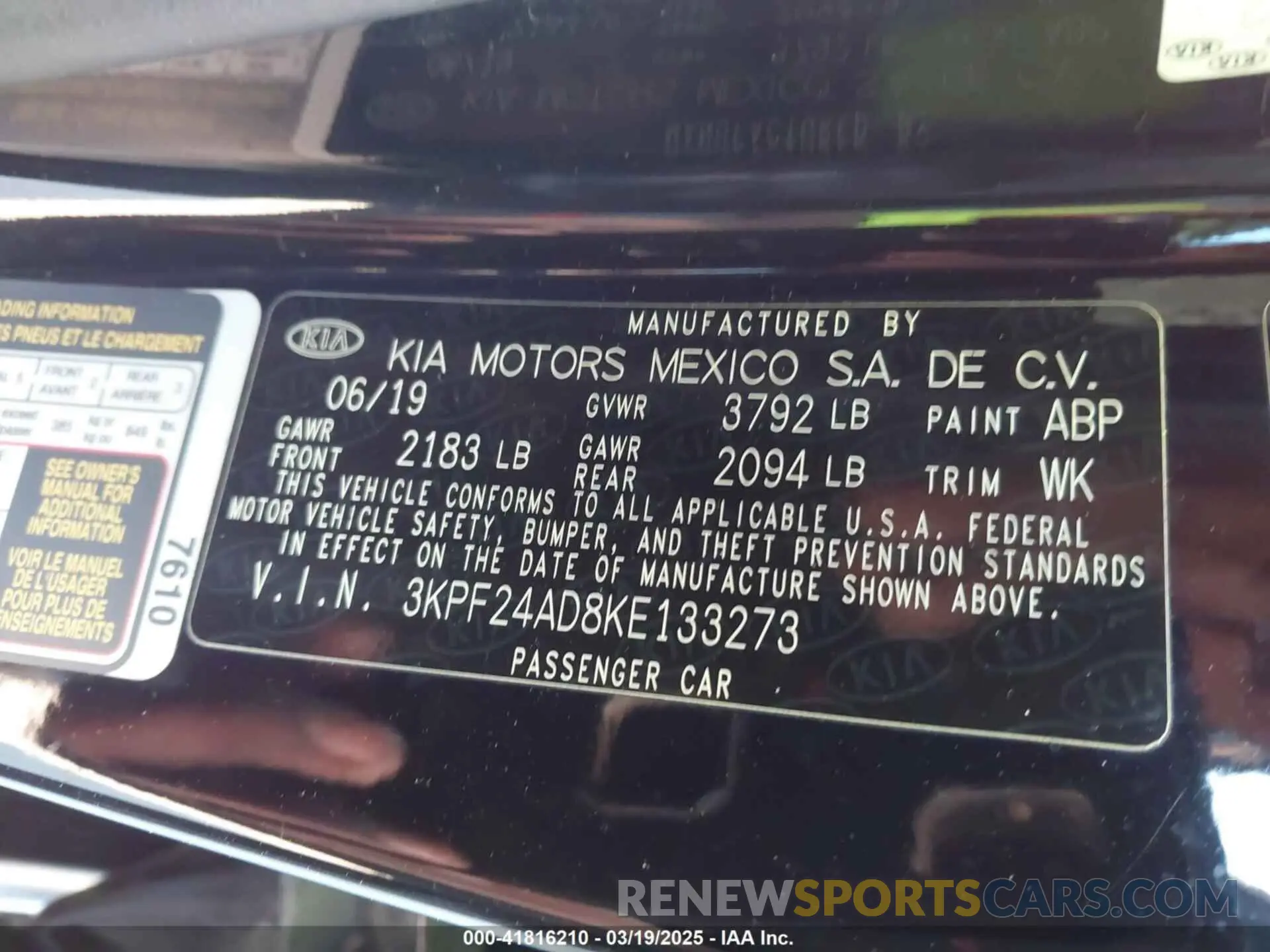 9 Photograph of a damaged car 3KPF24AD8KE133273 KIA FORTE 2019