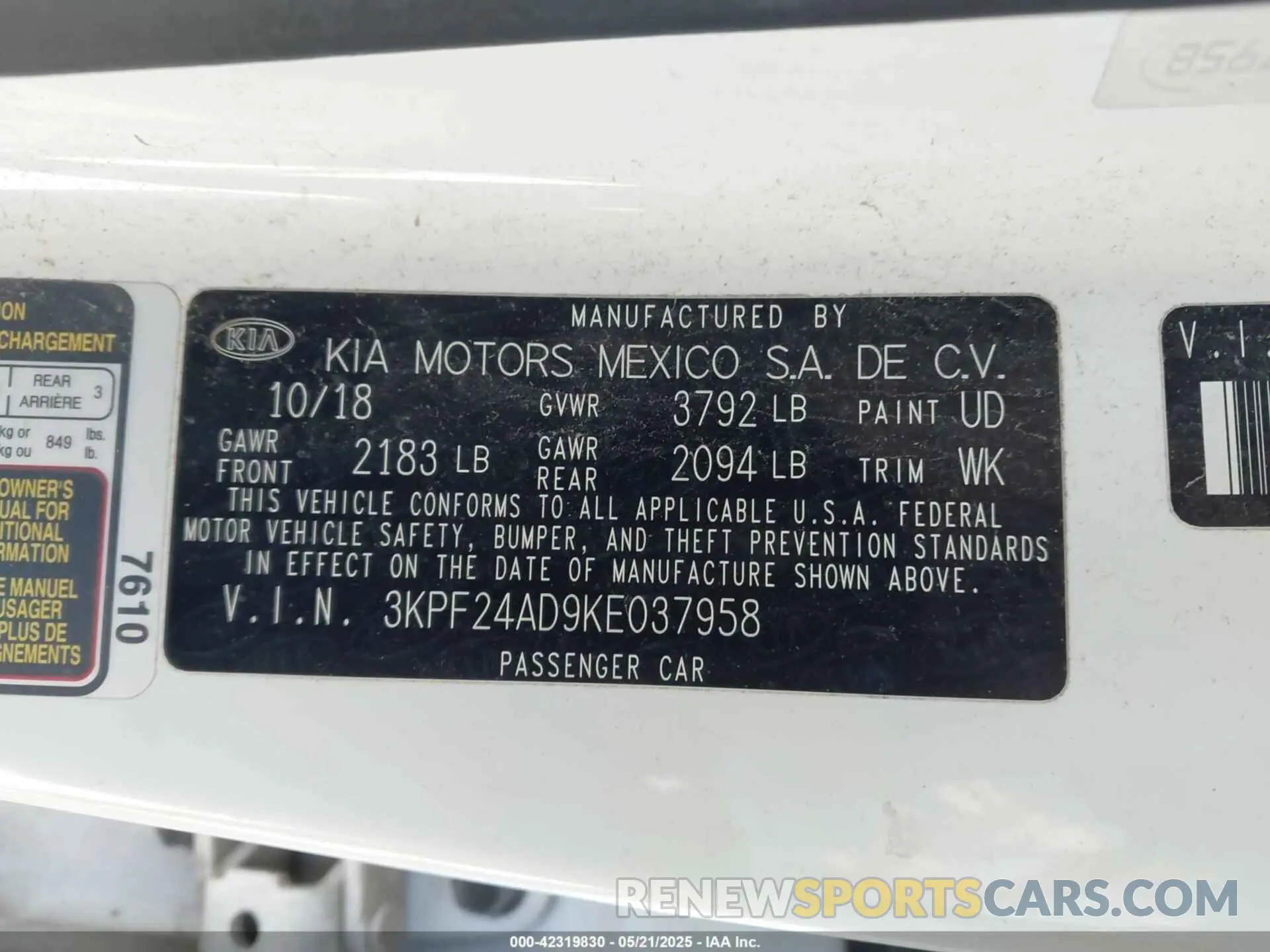 9 Фотография поврежденного автомобиля 3KPF24AD9KE037958 KIA FORTE 2019