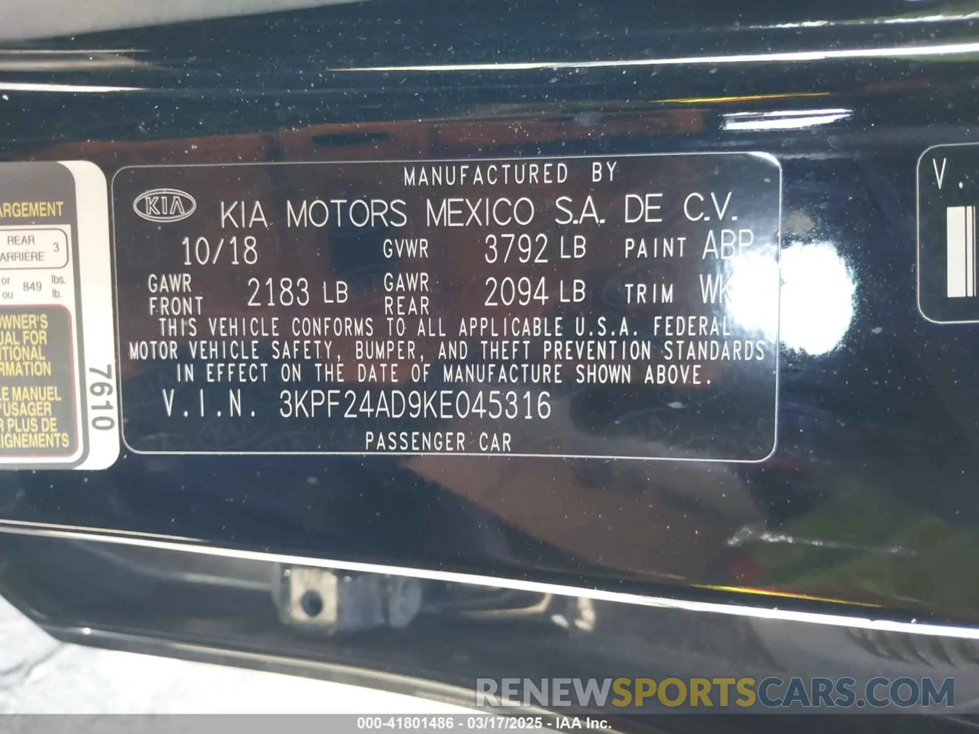 9 Photograph of a damaged car 3KPF24AD9KE045316 KIA FORTE 2019