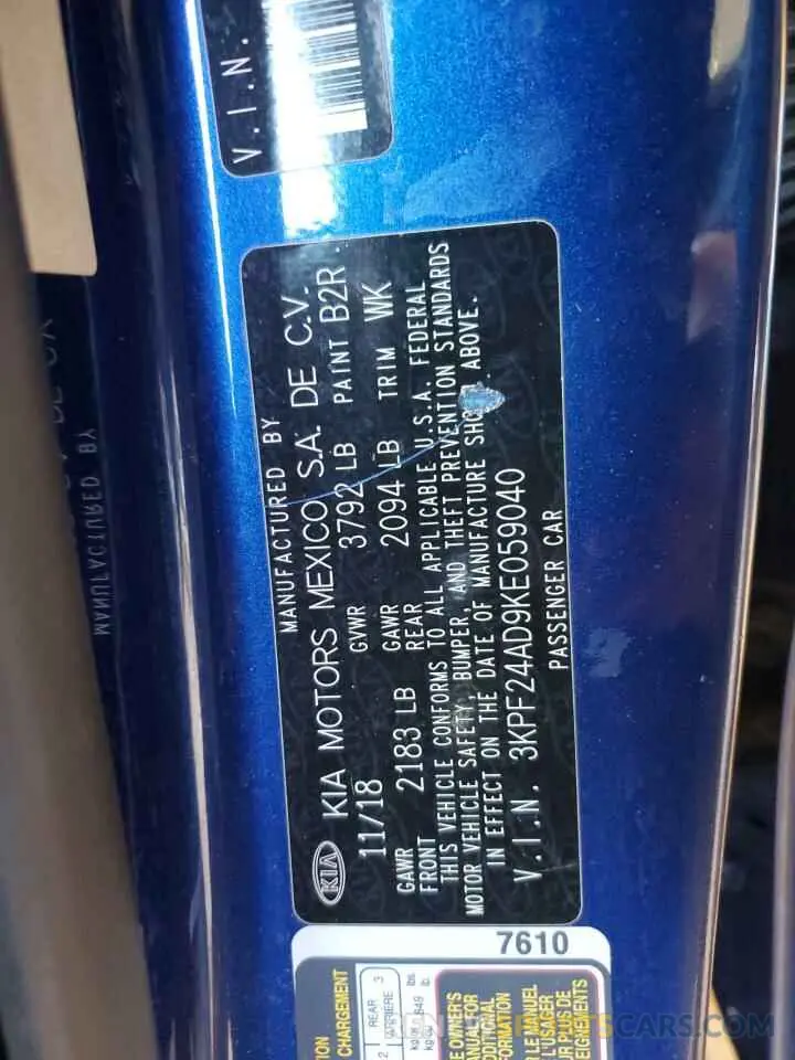 13 Photograph of a damaged car 3KPF24AD9KE059040 KIA FORTE 2019