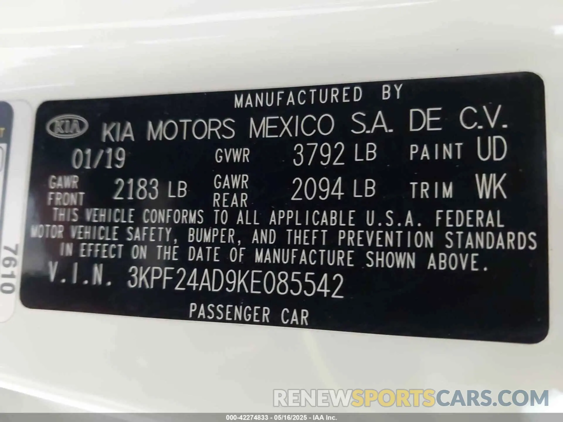 9 Фотография поврежденного автомобиля 3KPF24AD9KE085542 KIA FORTE 2019