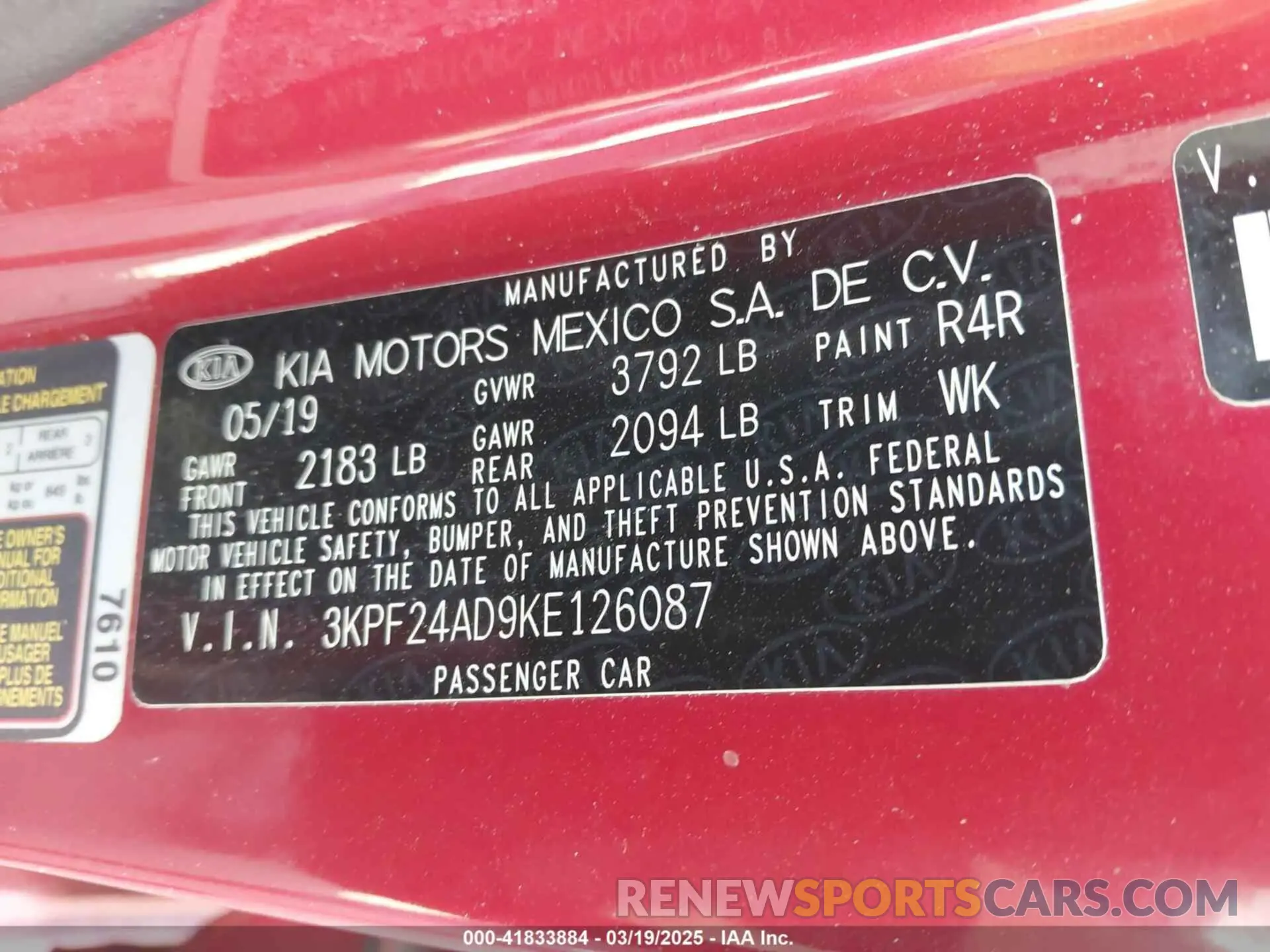 9 Фотография поврежденного автомобиля 3KPF24AD9KE126087 KIA FORTE 2019
