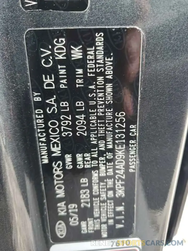 12 Photograph of a damaged car 3KPF24AD9KE131256 KIA FORTE 2019