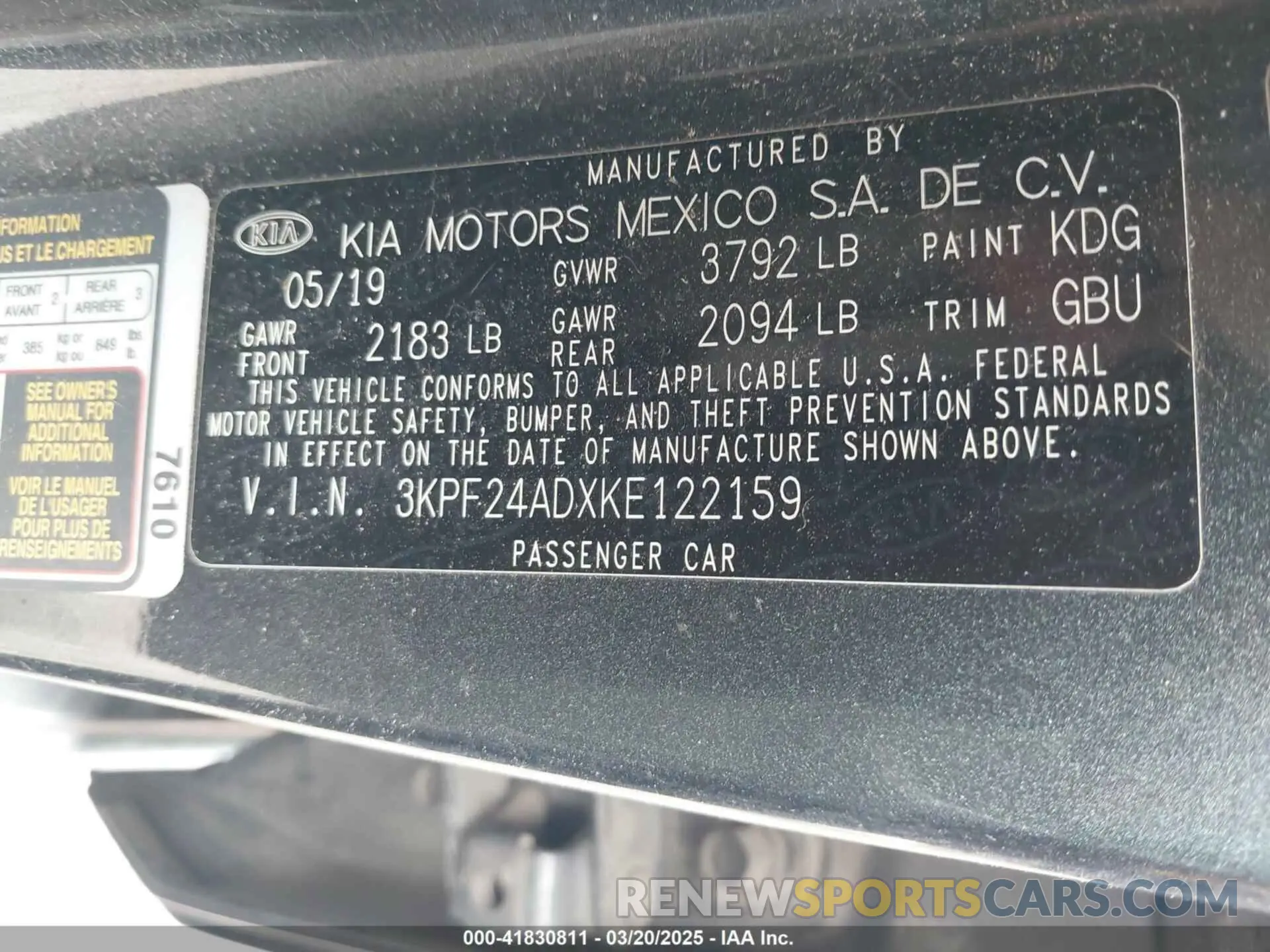 9 Photograph of a damaged car 3KPF24ADXKE122159 KIA FORTE 2019