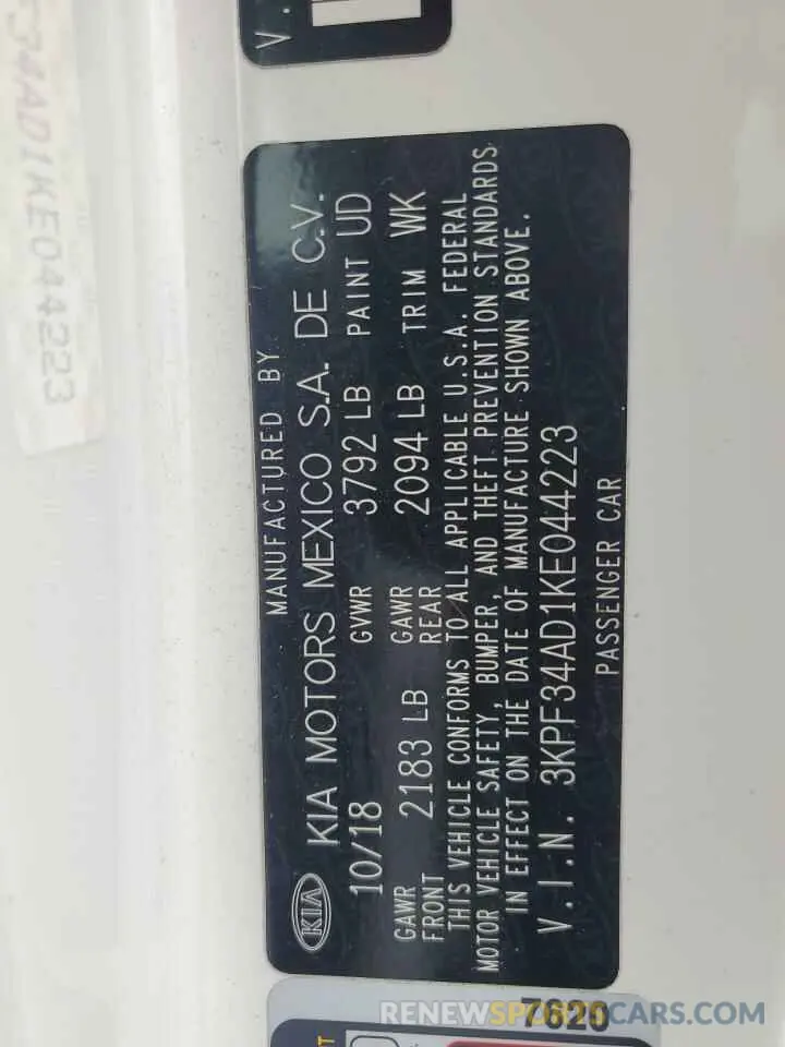 13 Photograph of a damaged car 3KPF34AD1KE044223 KIA FORTE 2019