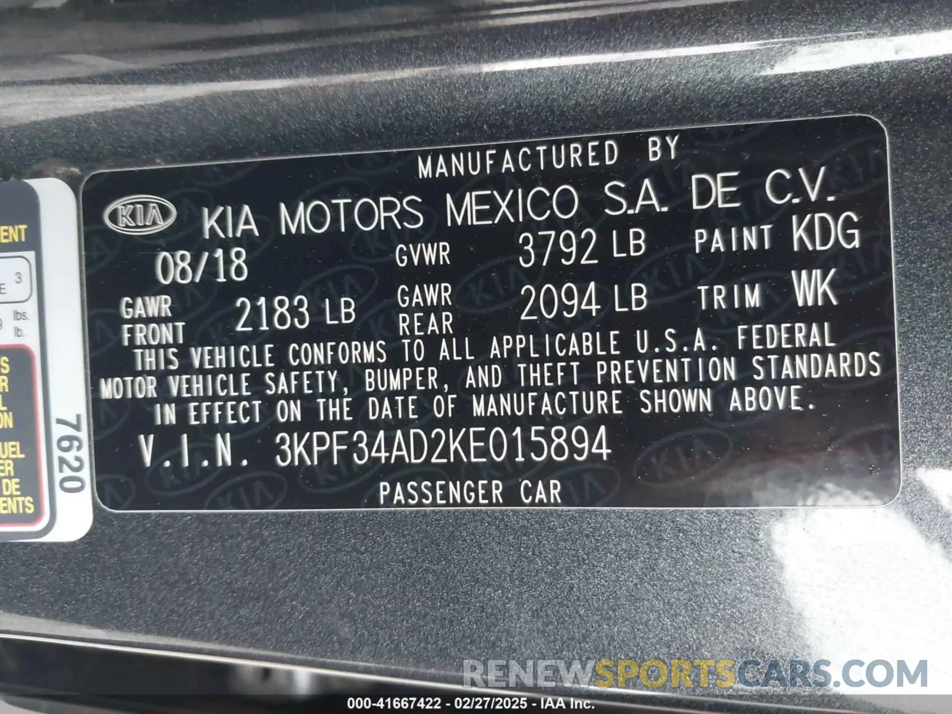 9 Photograph of a damaged car 3KPF34AD2KE015894 KIA FORTE 2019