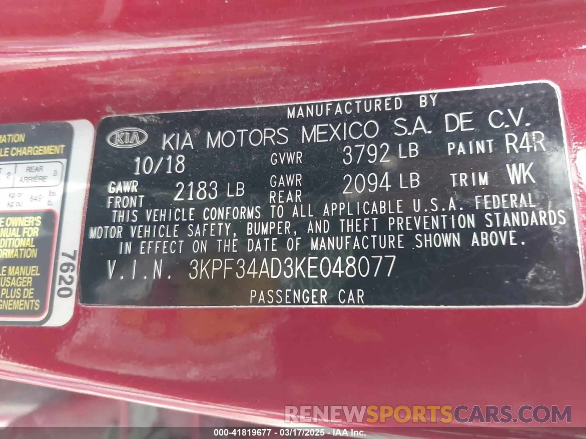 9 Photograph of a damaged car 3KPF34AD3KE048077 KIA FORTE 2019