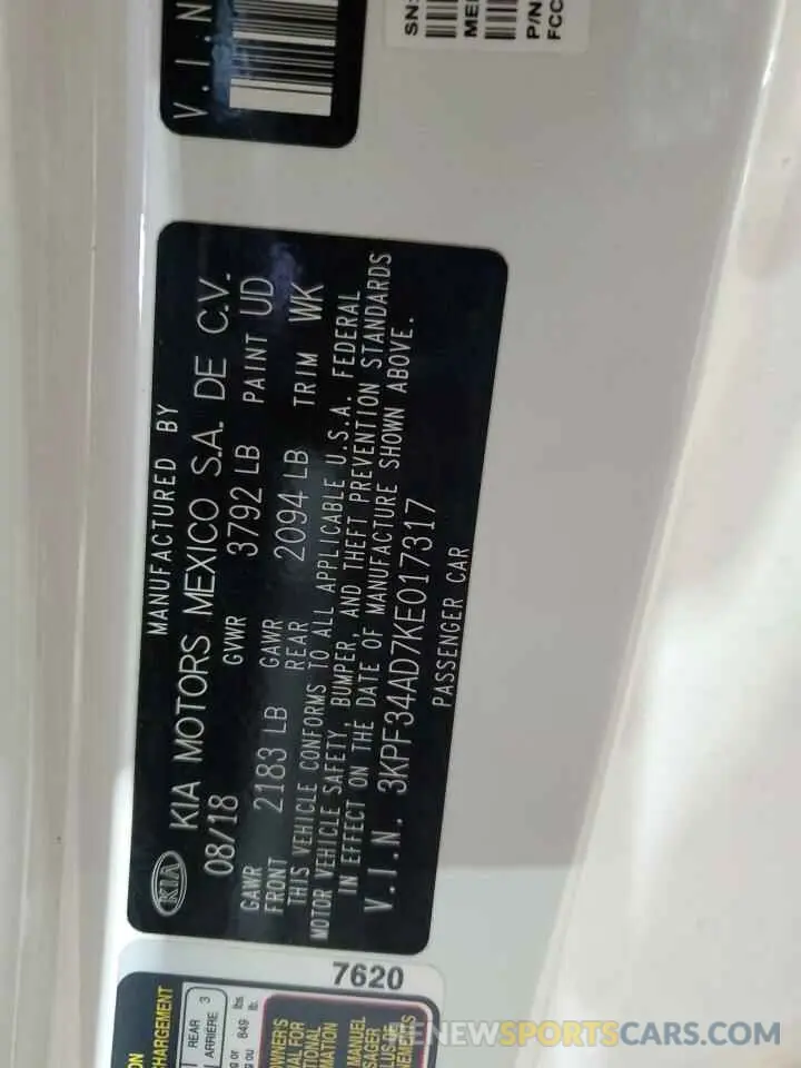 12 Photograph of a damaged car 3KPF34AD7KE017317 KIA FORTE 2019