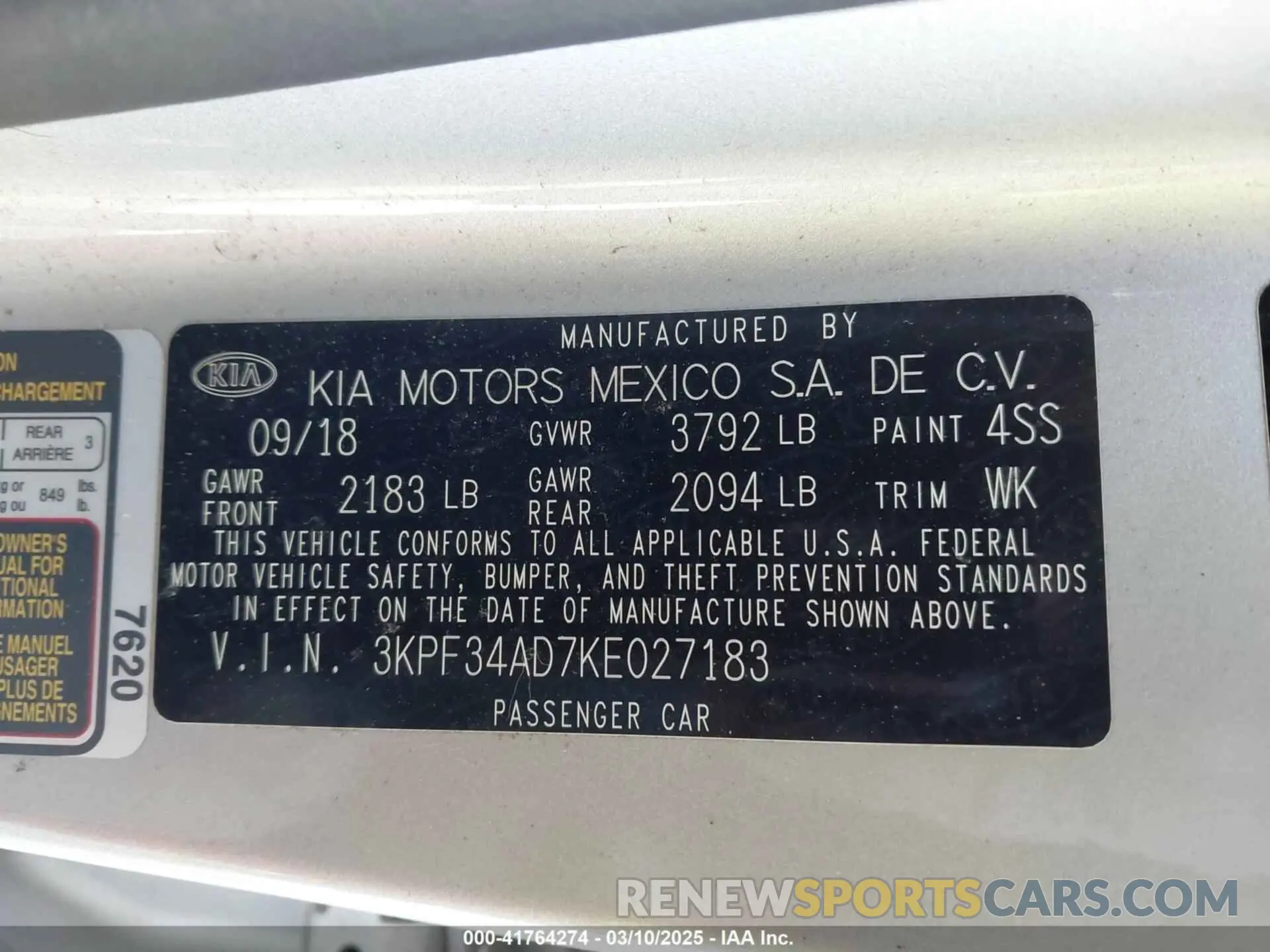 9 Photograph of a damaged car 3KPF34AD7KE027183 KIA FORTE 2019