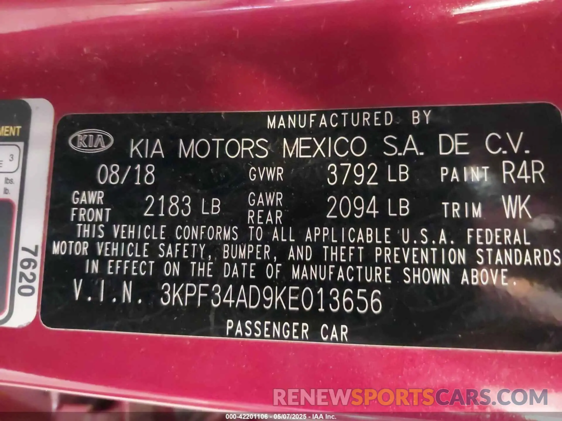 9 Photograph of a damaged car 3KPF34AD9KE013656 KIA FORTE 2019