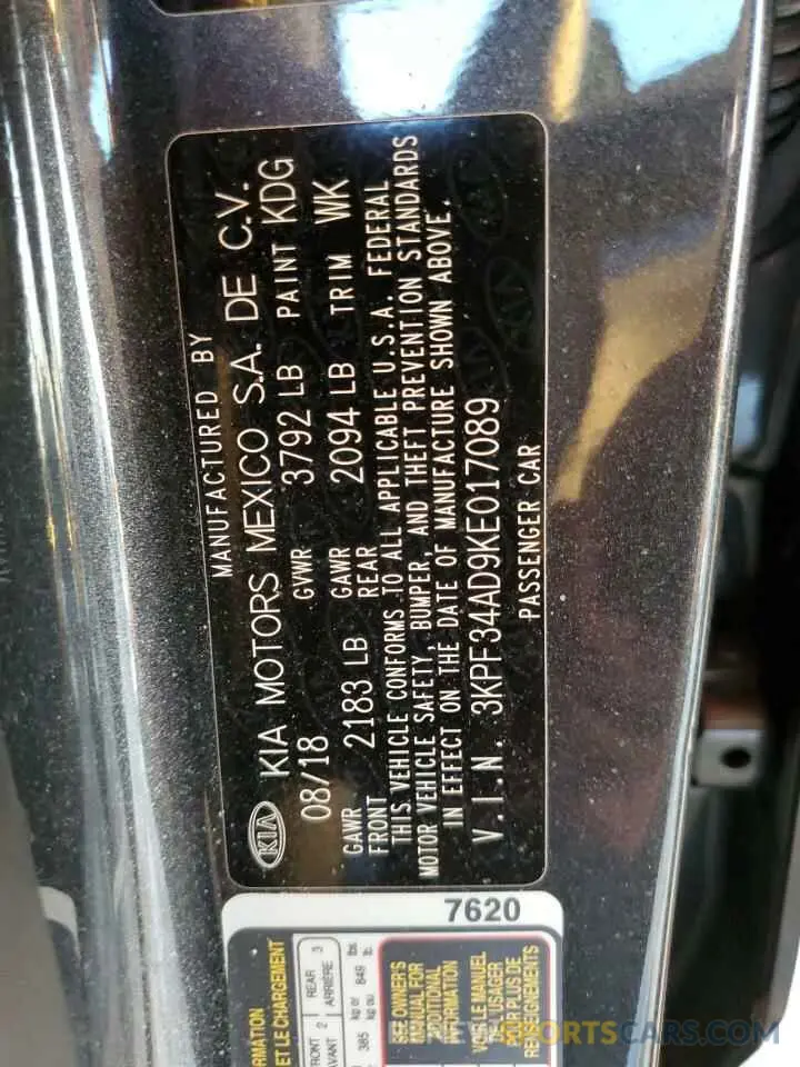 13 Photograph of a damaged car 3KPF34AD9KE017089 KIA FORTE 2019