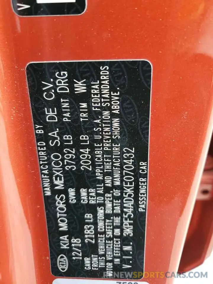 13 Photograph of a damaged car 3KPF54AD5KE070432 KIA FORTE 2019