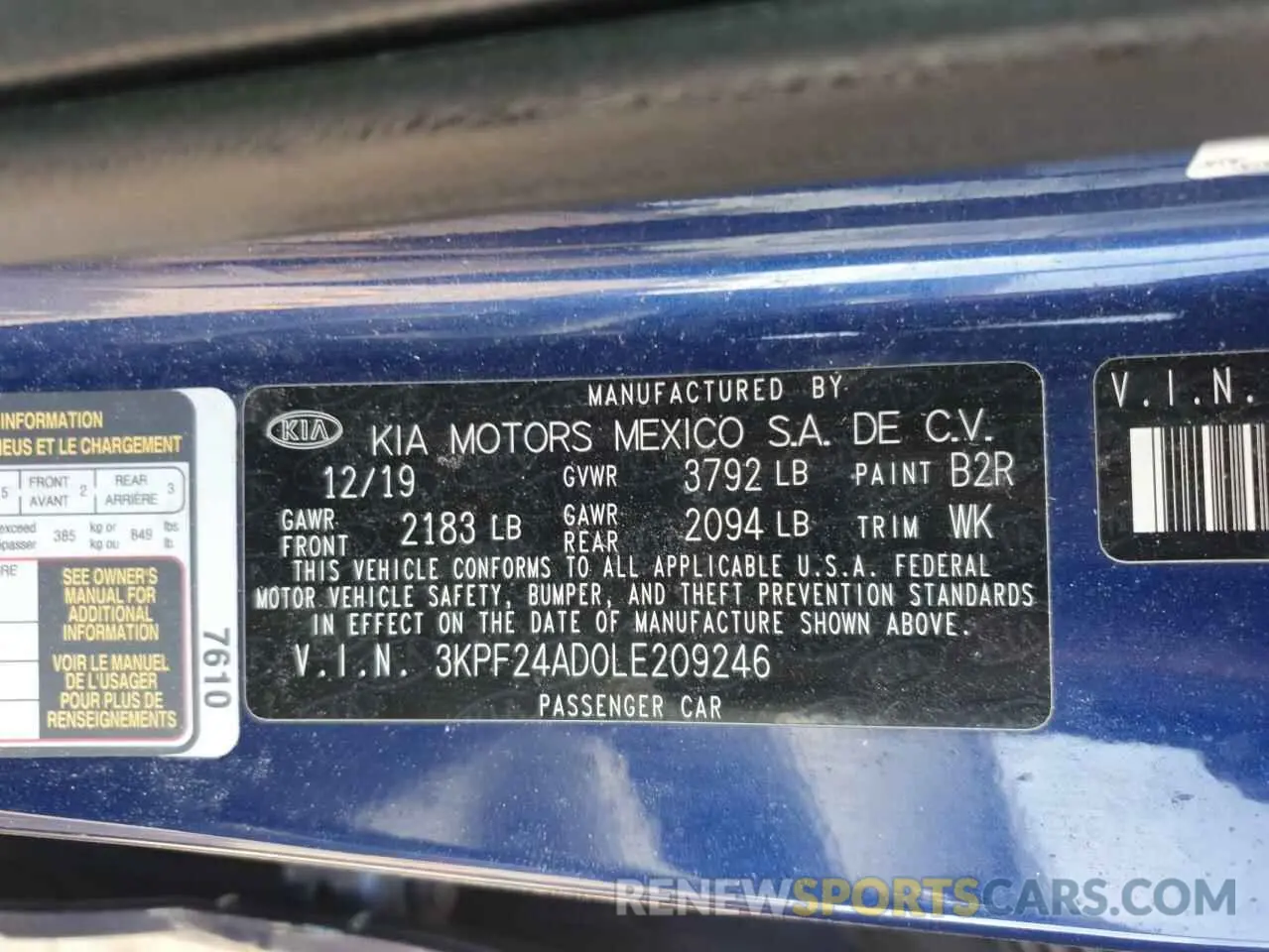 12 Фотография поврежденного автомобиля 3KPF24AD0LE209246 KIA FORTE 2020
