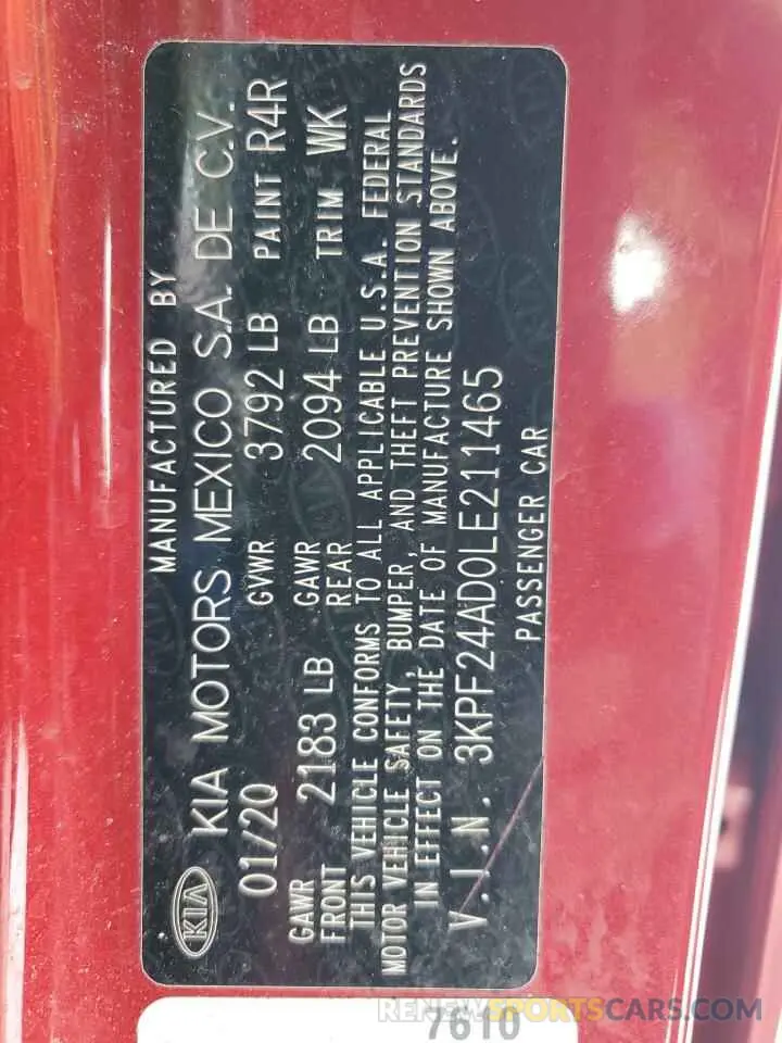 12 Photograph of a damaged car 3KPF24AD0LE211465 KIA FORTE 2020
