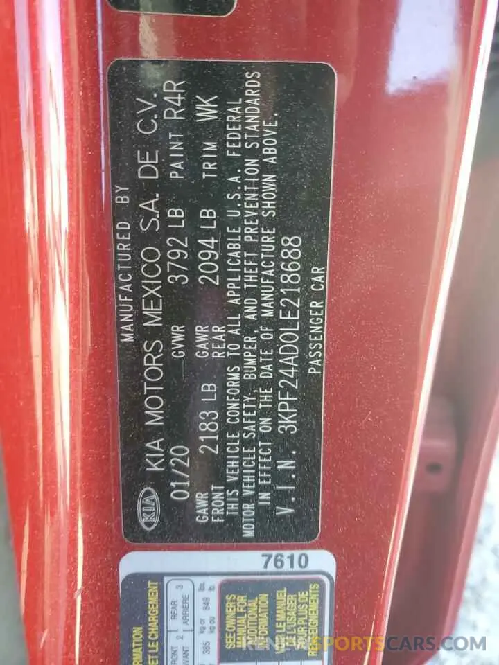 12 Photograph of a damaged car 3KPF24AD0LE218688 KIA FORTE 2020